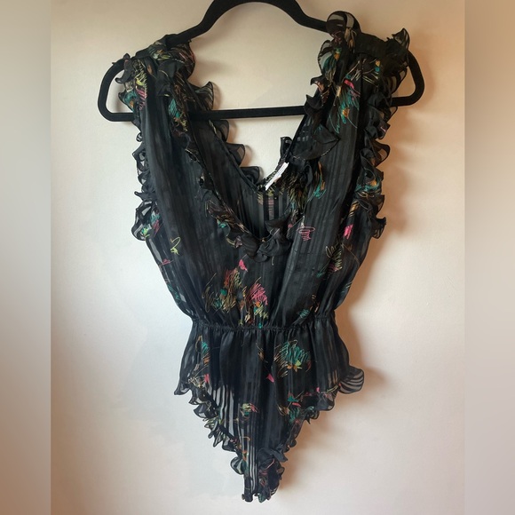 Neiman Marcus Other - Neiman Marcus 100% Silk Lingerie Vintage One Piece Ruffle Black Sheer Medium J